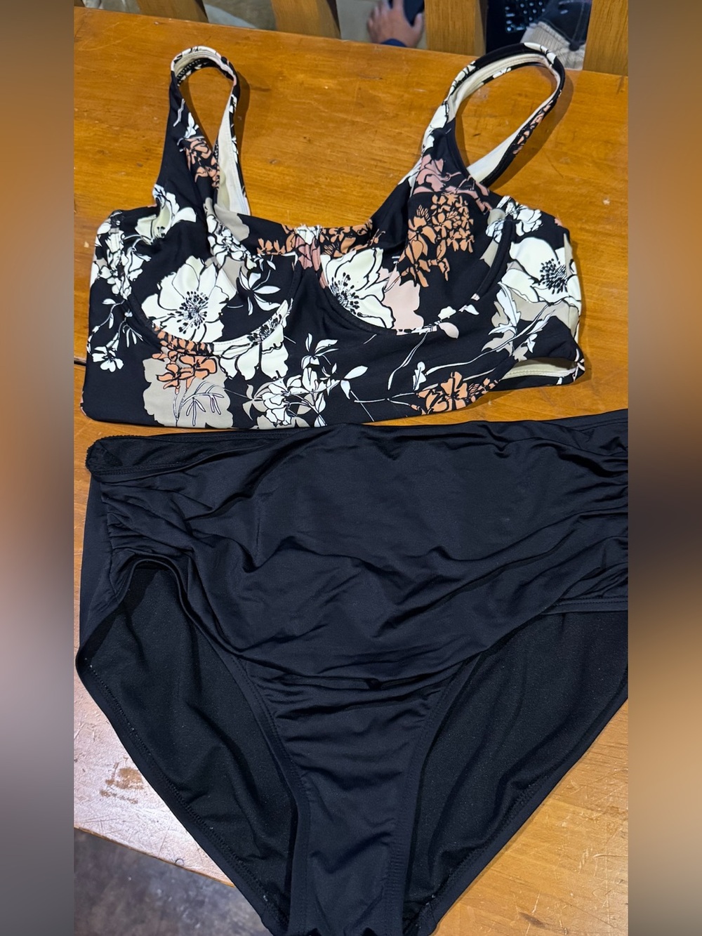 TARGET Bikini Merona black Ruched bottoms and Sea Angel floral top - both XL